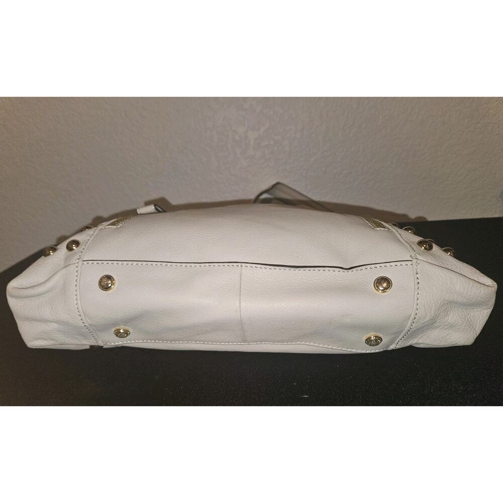 B Makowsky Leather Gold Studded Cream Handbag 14x10 - Picture 8 of 11